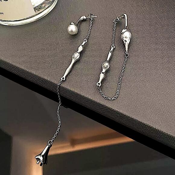 Pearl Long Drop Earring Women Asymmetric Fashion Design Jewelry Elegant Pearl - Picture 13 of 14